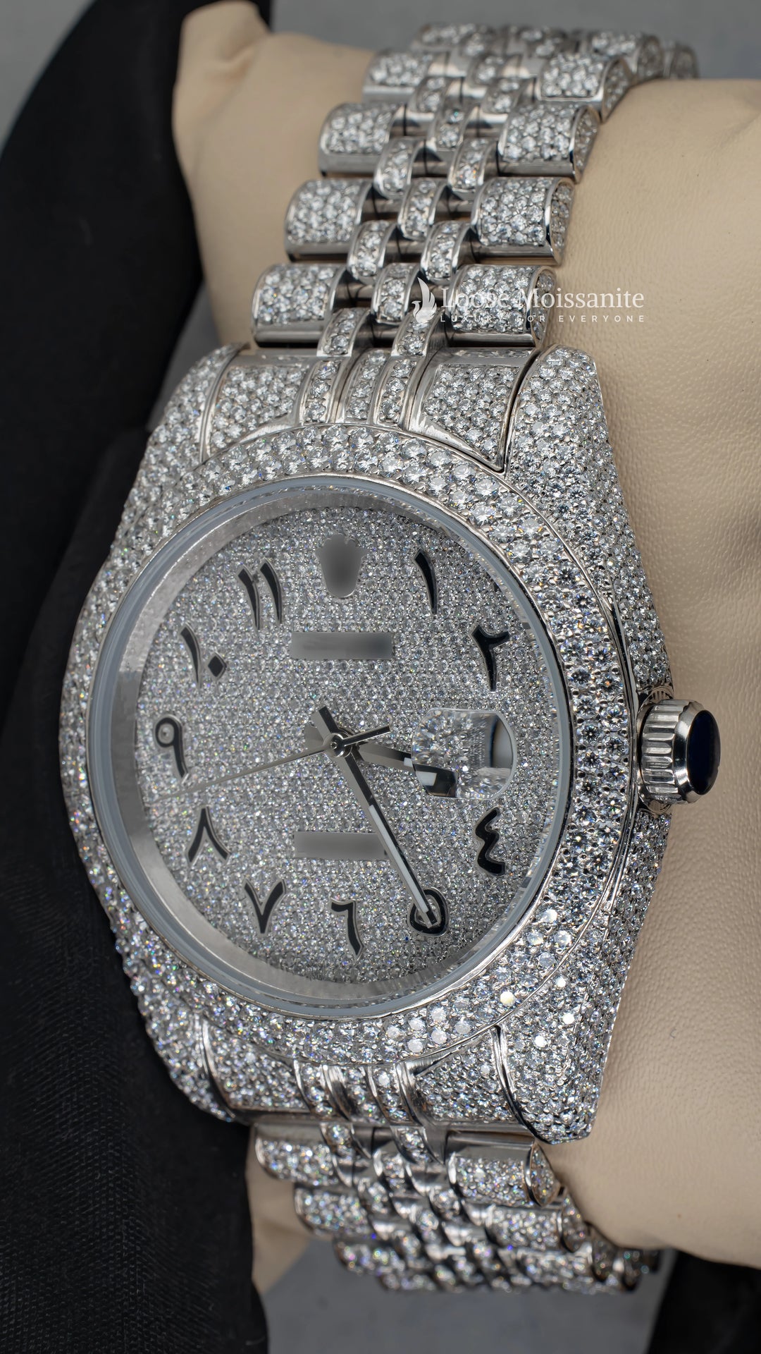 side angle of Datejust Full Iced Out Moissanite Watch