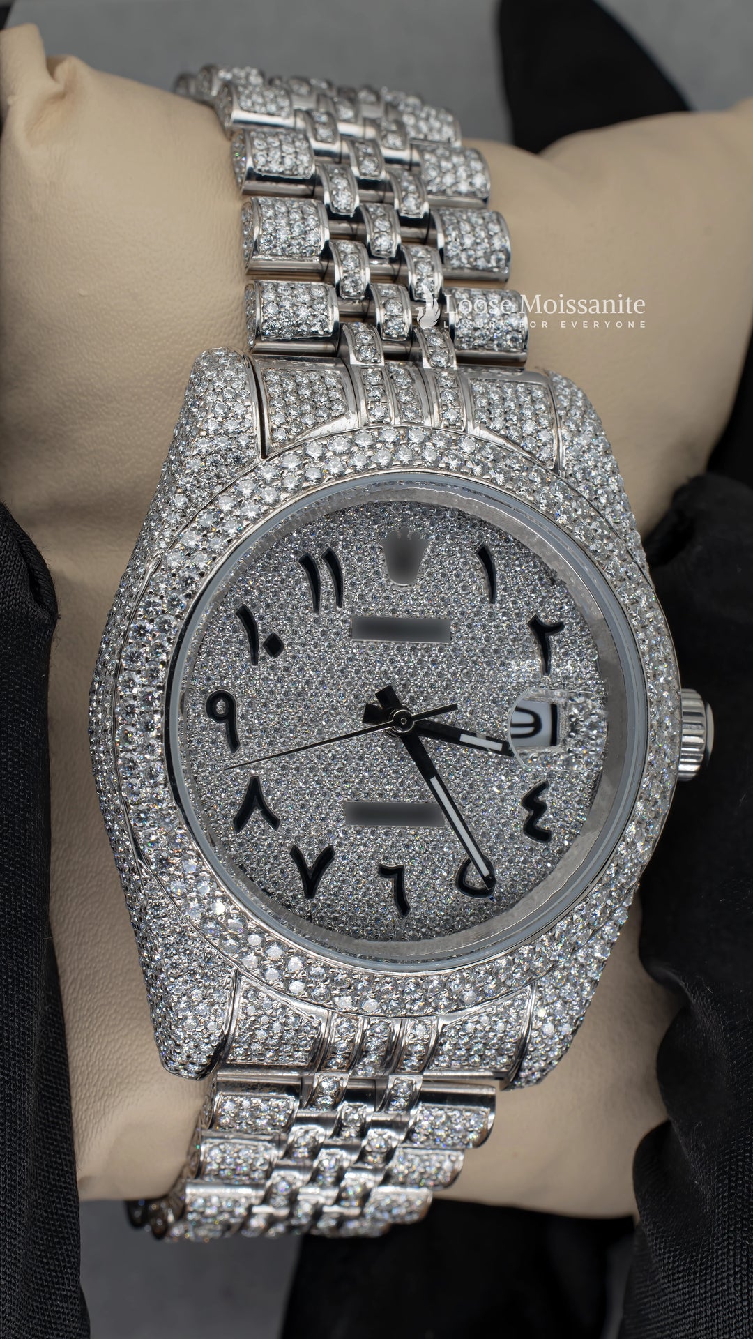 Side Angle of Datejust Full Iced Out Moissanite Watch