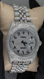Load image into Gallery viewer, Side Angle of Datejust Full Iced Out Moissanite Watch
