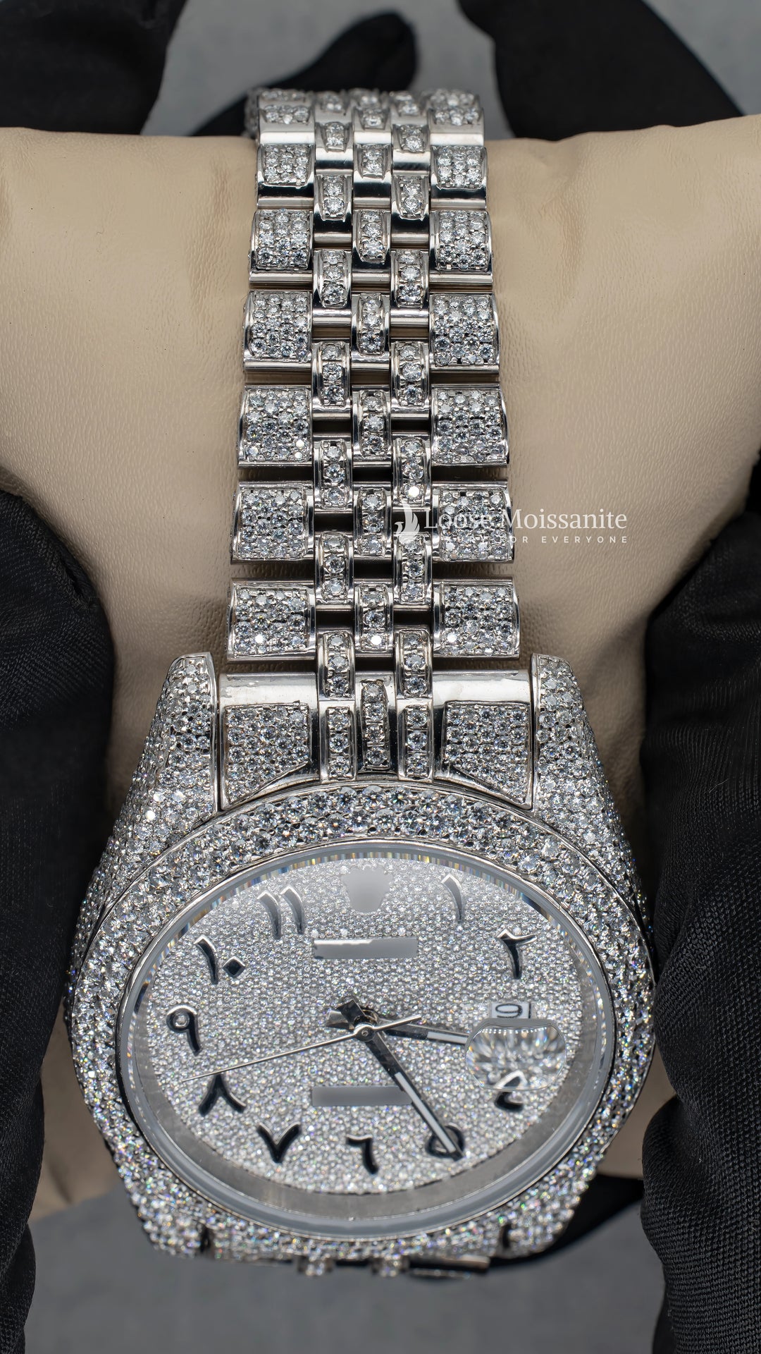 Close View of Datejust Full Iced Out Moissanite Watch