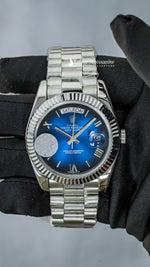 Load image into Gallery viewer, Front View Of Day-Date Blue Dial Stainless Steel Plain Watch
