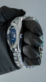 Load image into Gallery viewer, Side View Of Day-Date Blue Dial Stainless Steel Plain Watch
