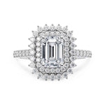Load image into Gallery viewer, 2.50 Carat Emerald Cut Double Halo Moissanite Ring in White Gold
