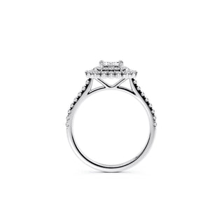 2.50 Carat Emerald Cut Double Halo Moissanite Ring in White Gold