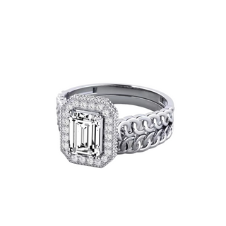 1.5ct Emerald Cut Moissanite Fancy Bridal Set Ring in Yellow Gold
