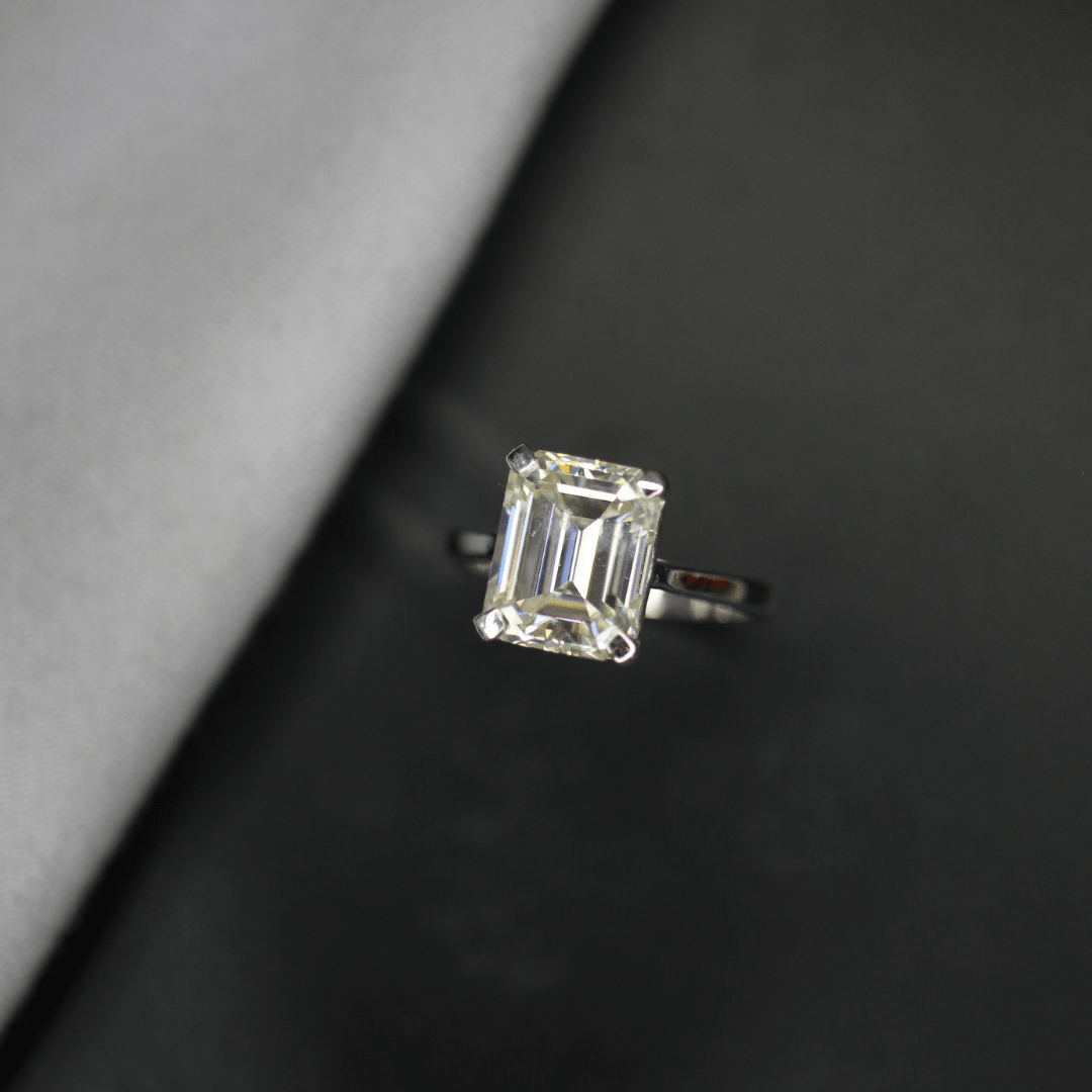 3 carat emerald cut moissanite ring