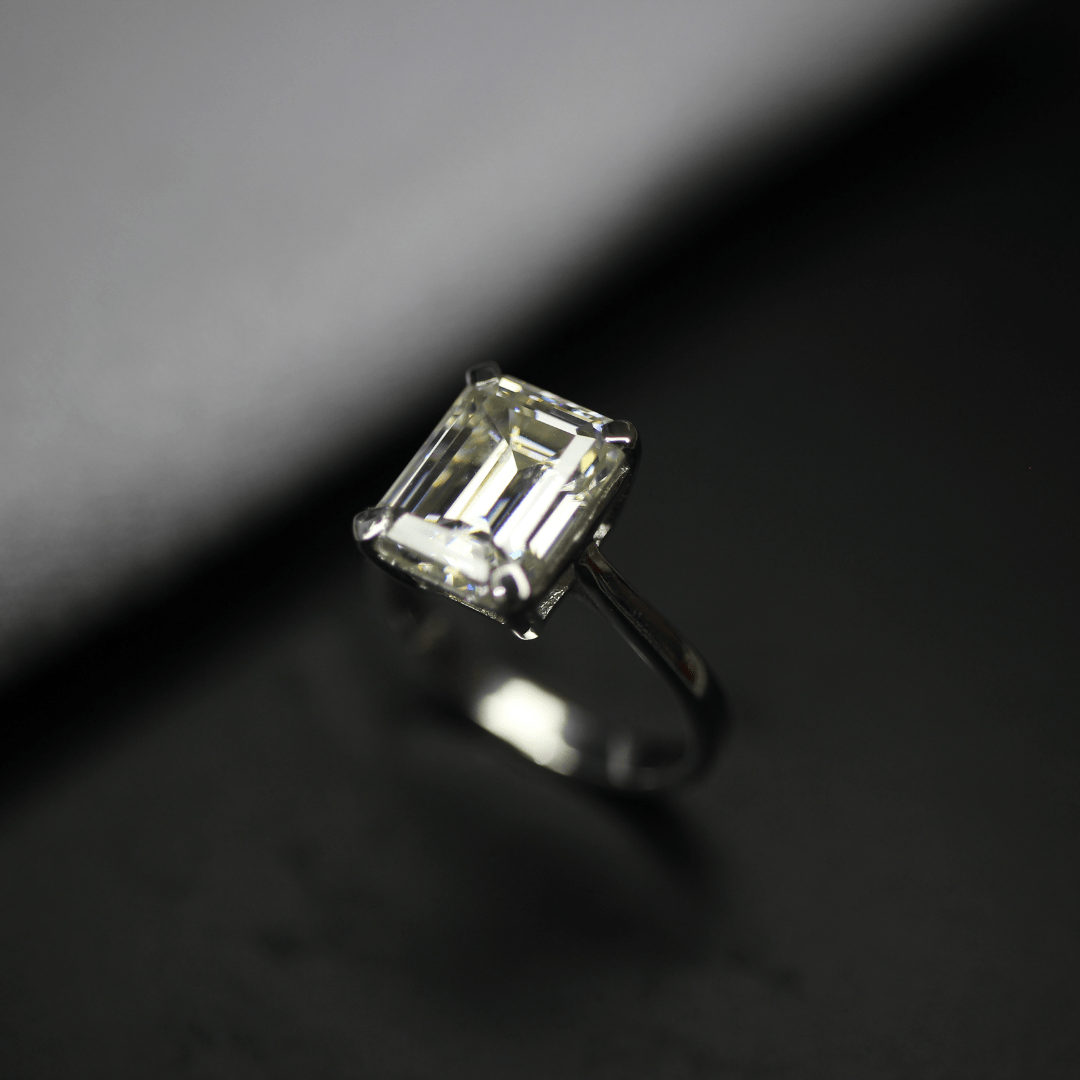 3 carat emerald cut moissanite ring