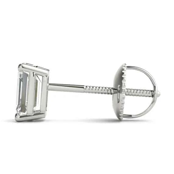1 ct emerald cut solitaire moissanite stud earrings in white gold