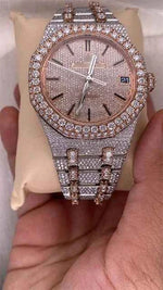 Load image into Gallery viewer, Close up view of Iced out AP Moissanite Watch

