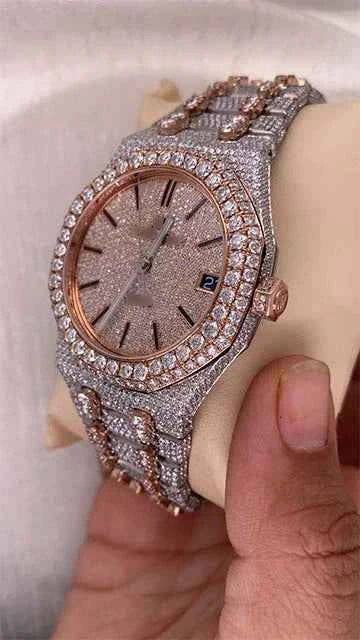 Side View of Iced out AP Moissanite Watch