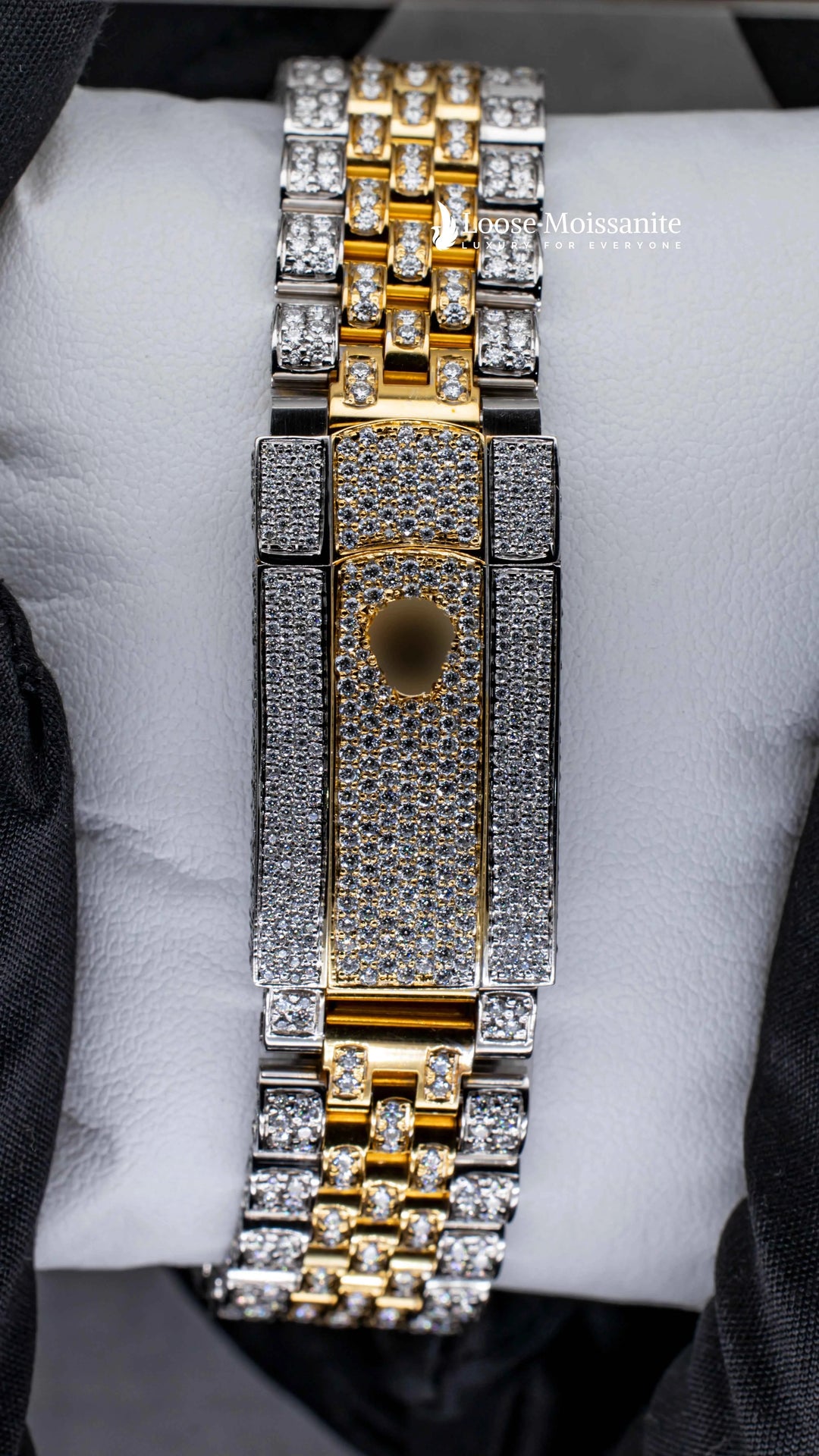Back Side of Jubilee Style Date Just Moissanite Watch | 36 MM | Yellow Gold Tone