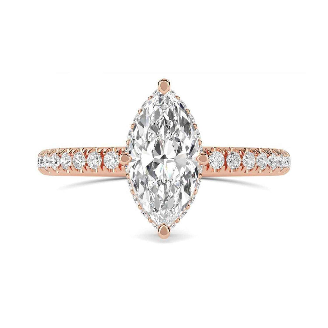 1.20 Ct Marquise Cut  Hidden Halo Moissanite Ring in Rose Gold
