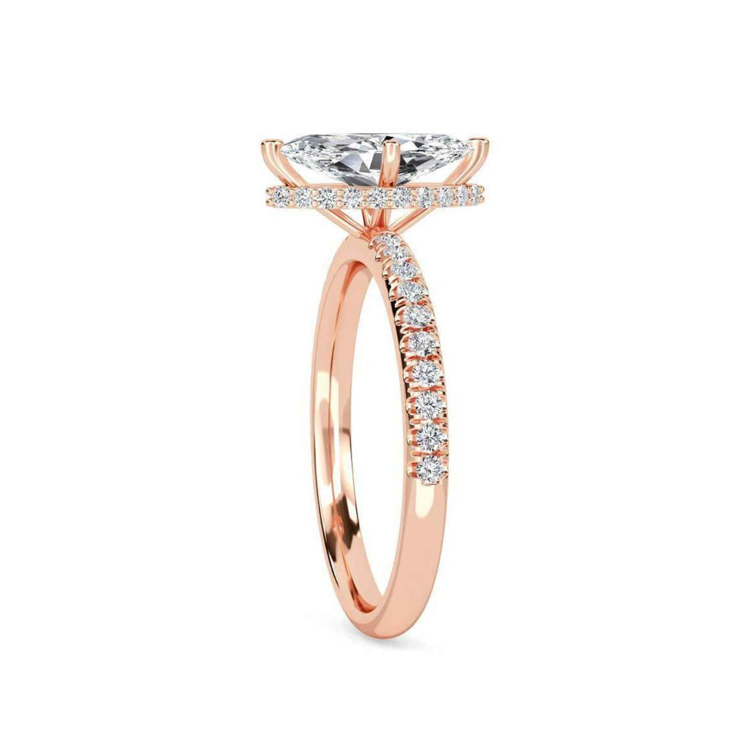 1.20 Ct Marquise Cut  Hidden Halo Moissanite Ring in Rose Gold