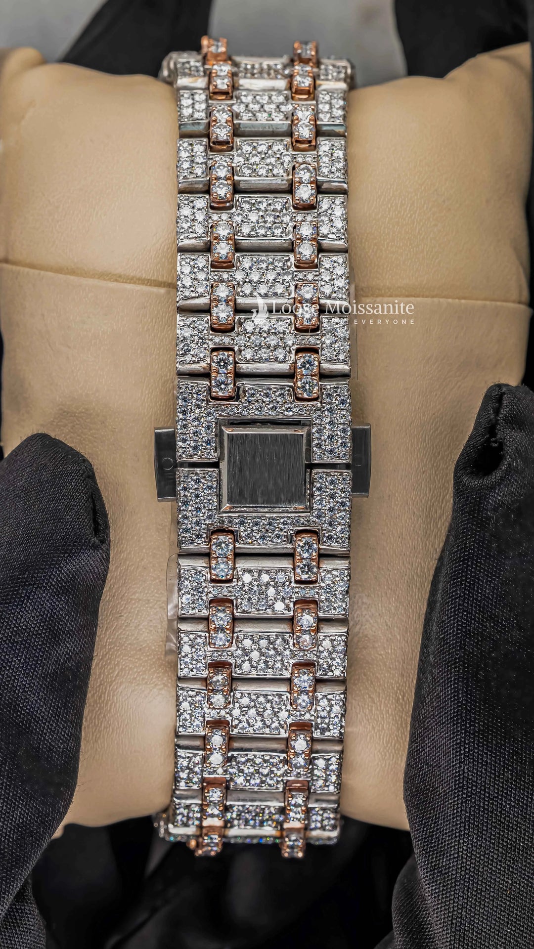 Back Side of Moissanite Diamond Ap Watch | 41MM | Rose Gold Tone