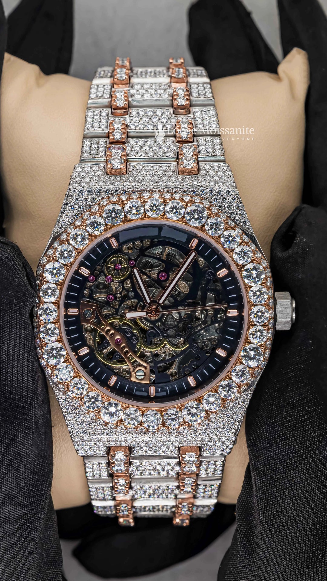 Front View of Moissanite Diamond Ap Watch | 41MM | Rose Gold Tone