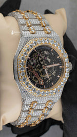 Load image into Gallery viewer, Side View of Moissanite Diamond Ap Watch | 41MM | Yellow Gold
