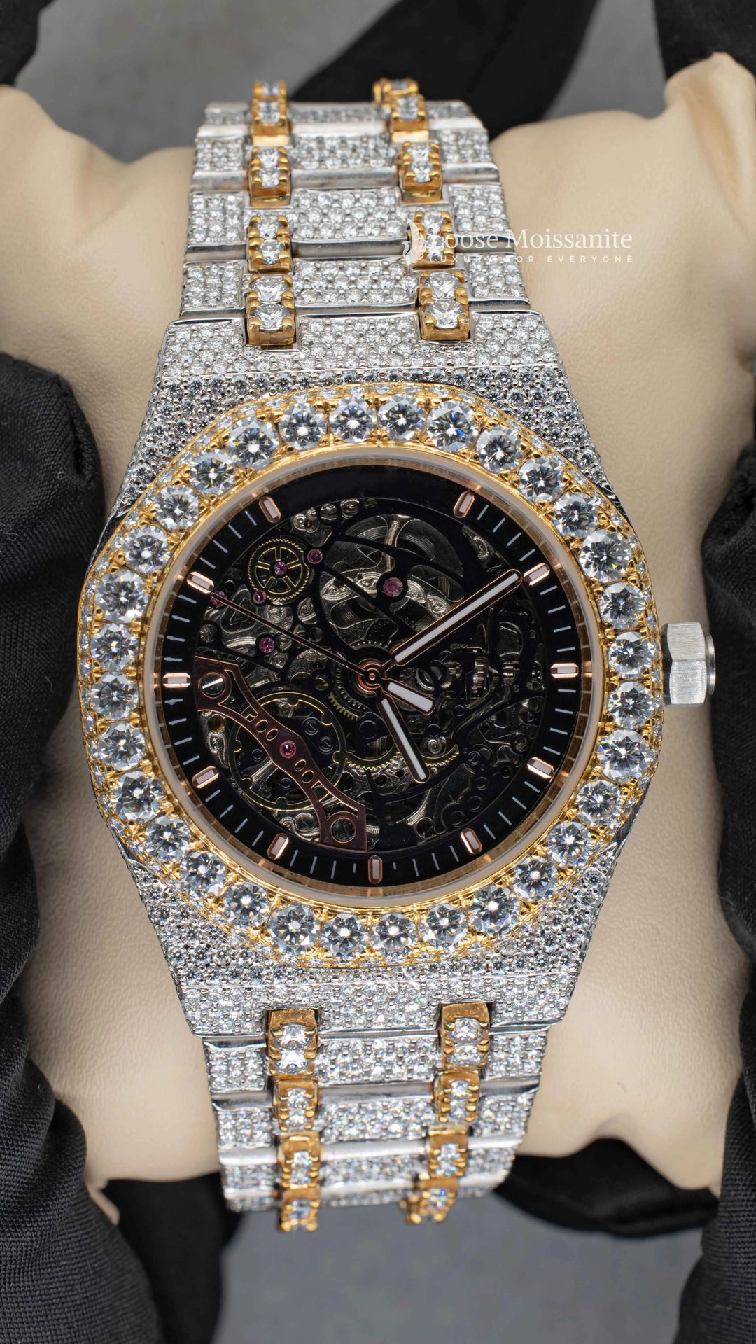 Front View of Moissanite Diamond Ap Watch | 41MM | Yellow Gold