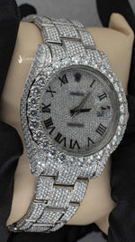 Load image into Gallery viewer, Side View Of Roman Dial Moissanite Presidential Watch For Men | 41 MM
