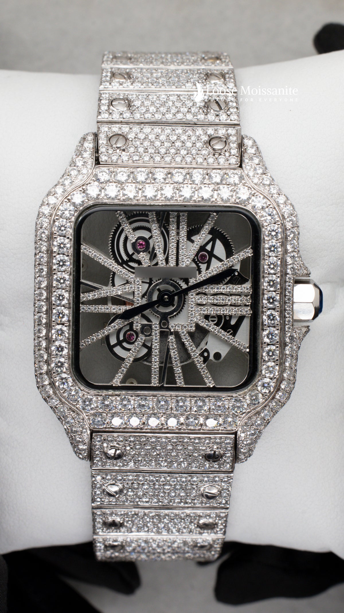 Front view of moissanite skeleton watch