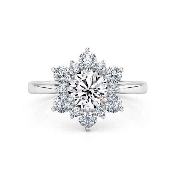 1.70 Carat Moissanite Floral Engagement Ring In White Gold