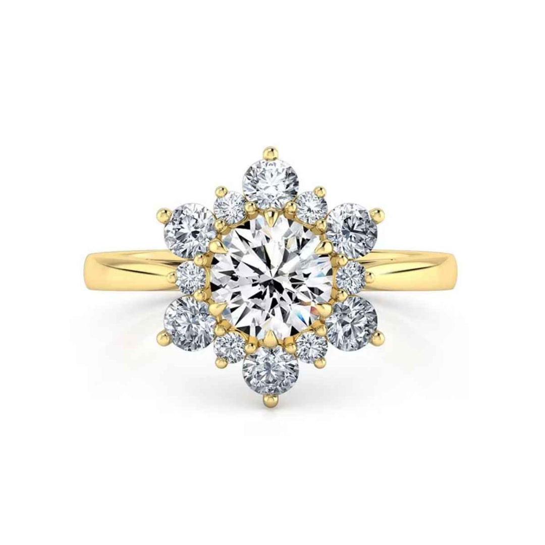 1.70 Carat Moissanite Floral Engagement Ring In White Gold