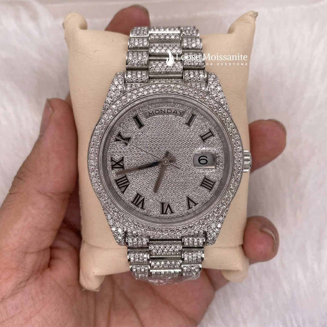Front View Of Moissanite Presidential Watch For Men | 41 MM