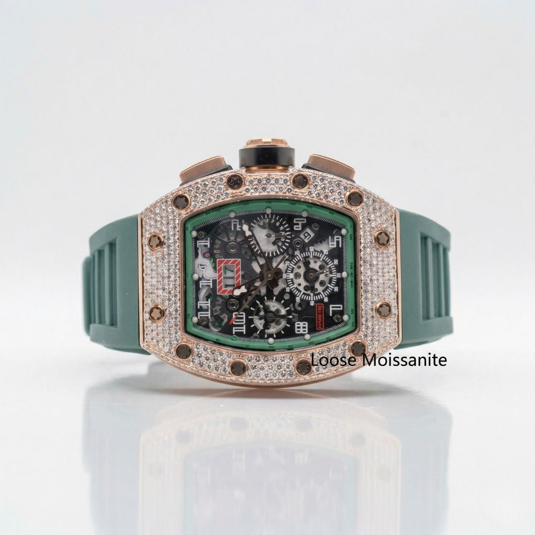 Montre en moissanite avec bracelet en caoutchouc 