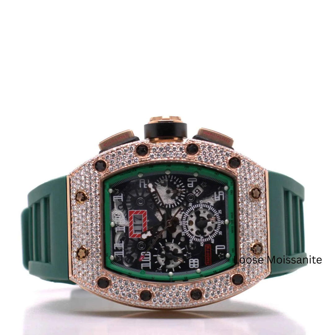 Front View of Moissanite Watch with Rubber Strap