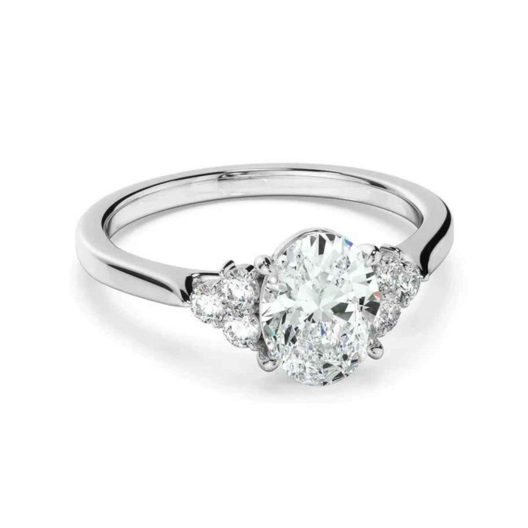 2.80 Carat Oval Cut Moissanite Cluster Engagement Ring In White Gold