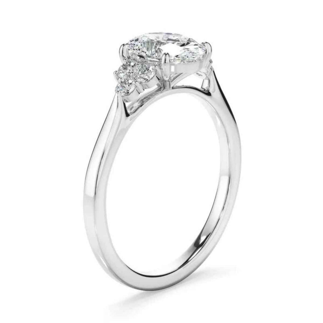 2.80 Carat Oval Cut Moissanite Cluster Engagement Ring In White Gold