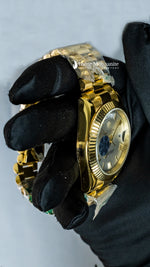 Load image into Gallery viewer, Side Angle View Of Oyster Perpetual Day-Date White Dial Plain Watch In Yellow Gold
