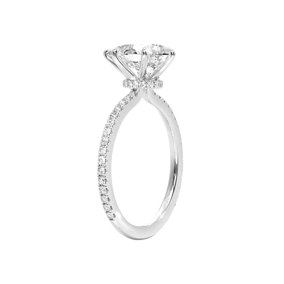 1.60 Carat Pear Cut Hidden Halo Moissanite Ring In White Gold With Accent