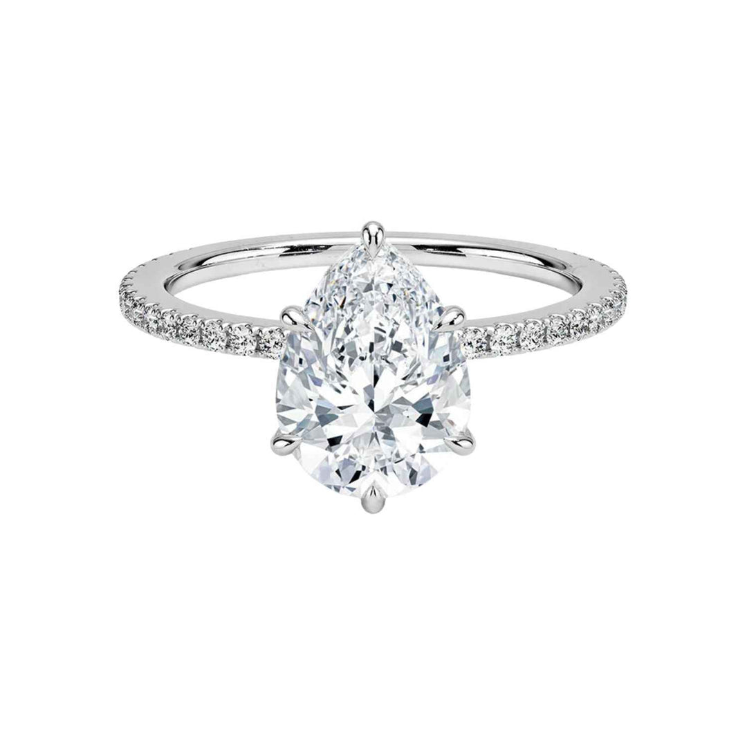 1.60 Carat Pear Cut Hidden Halo Moissanite Ring In White Gold With Accent