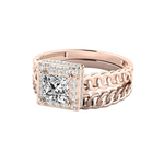 Load image into Gallery viewer, 1.50 Carat Princess Cut Hidden Halo Moissanite Bridal Set Ring In Rose Gold
