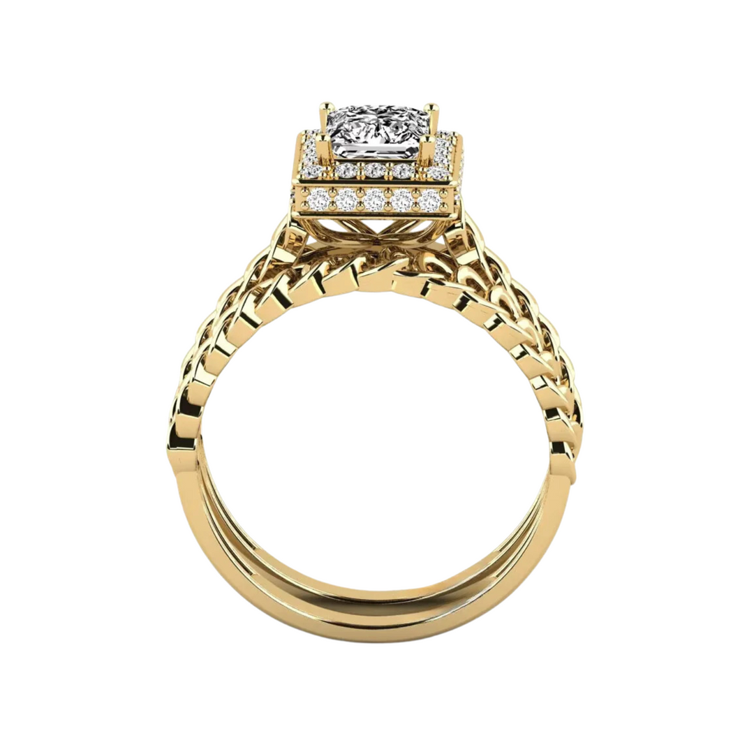 1.50 Carat Princess Cut Hidden Halo Moissanite Bridal Set Ring In Rose Gold