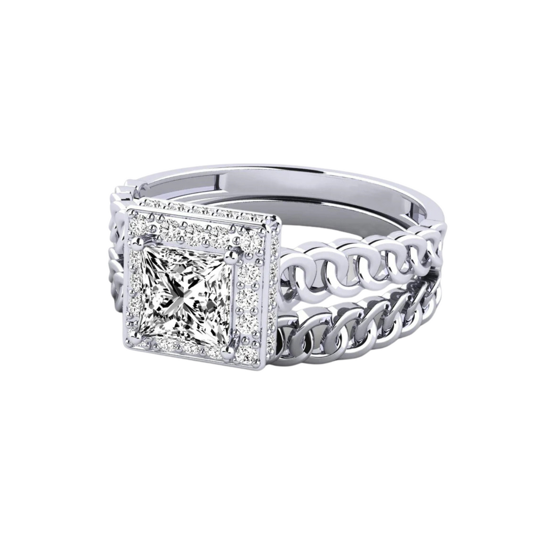 1.50 Carat Princess Cut Hidden Halo Moissanite Bridal Set Ring In Rose Gold