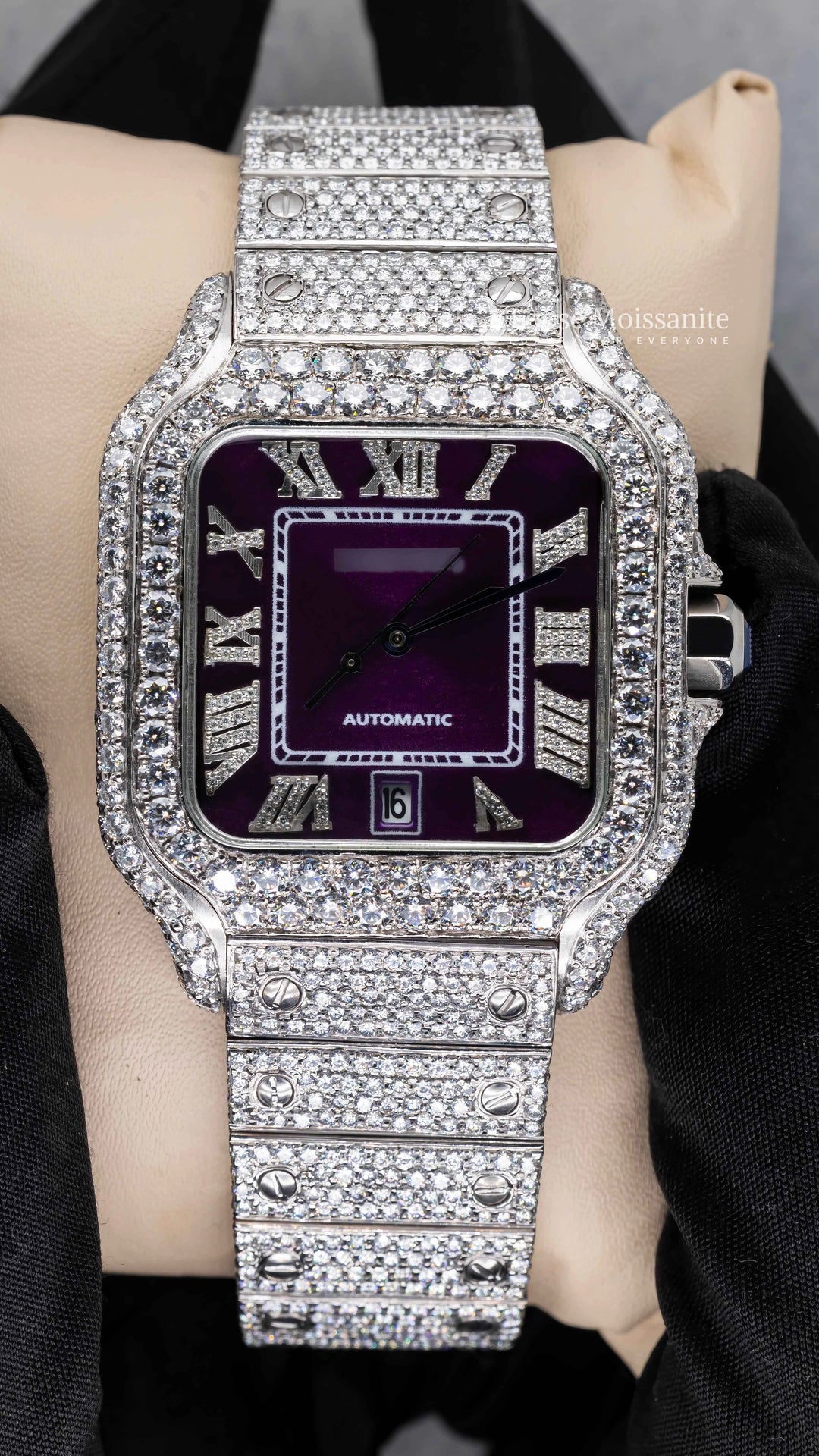 Front View of Purple Dial Moissanite Watch | 41 MM