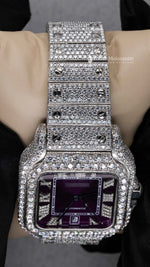 Load image into Gallery viewer, Close up view of Purple Dial Moissanite Watch | 41 MM
