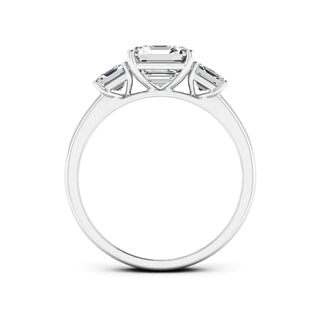 2.50 Ct Asscher Cut Three Stone Moissanite Engagement Ring in White Gold