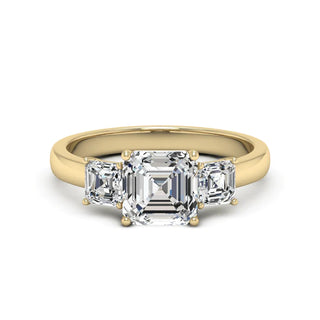 2.50 Ct Asscher Cut Three Stone Moissanite Engagement Ring in White Gold