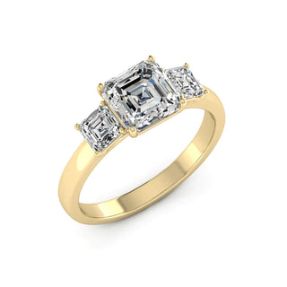 2.50 Ct Asscher Cut Three Stone Moissanite Engagement Ring in White Gold