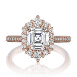 Load image into Gallery viewer, 2.50 Carat Asscher Cut Vintage Halo Moissanite Ring in Rose Gold
