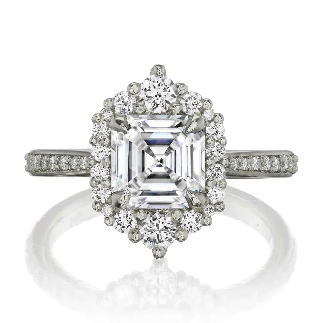 2.50 Carat Asscher Cut Vintage Halo Moissanite Ring in Rose Gold