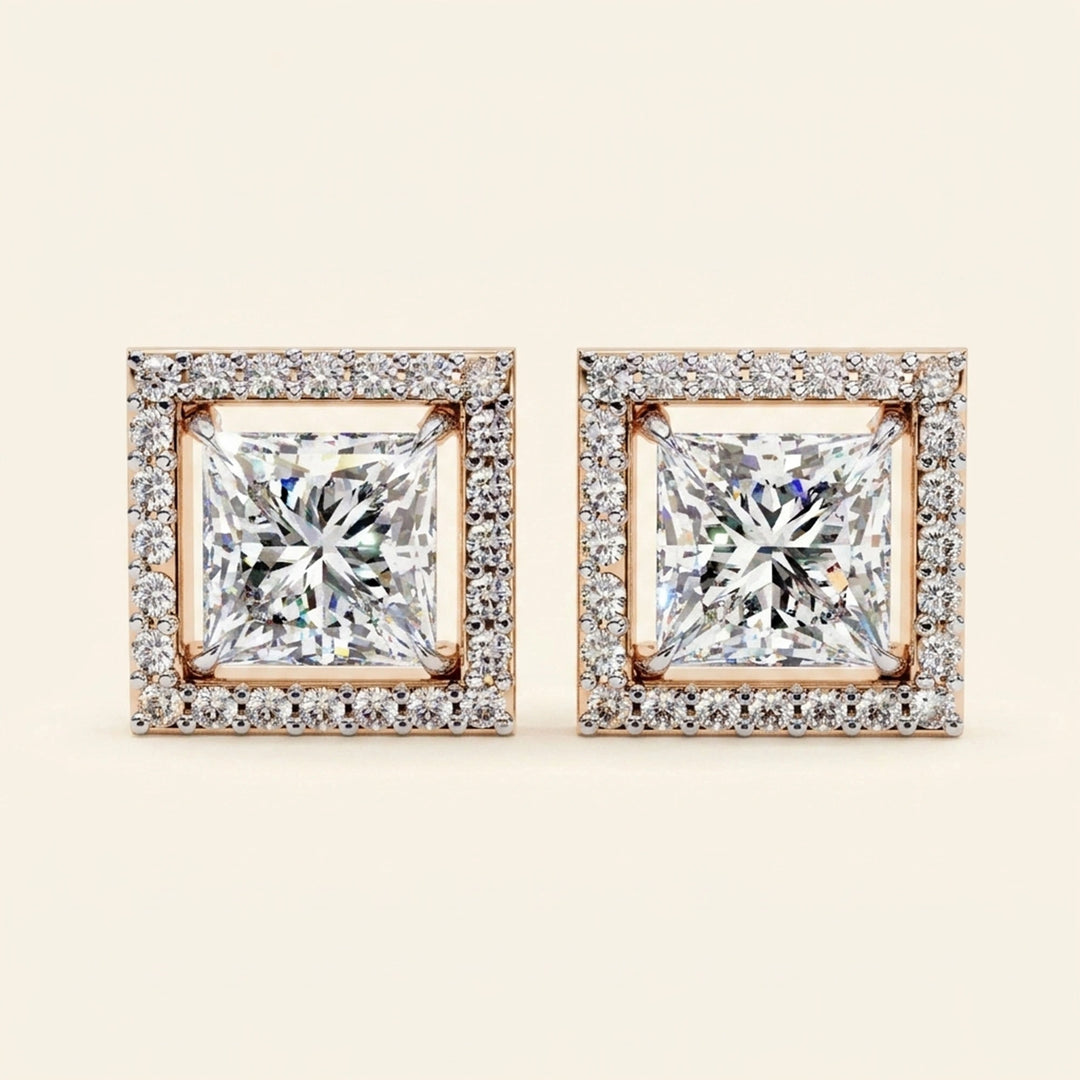 Halo Square Stud Earrings