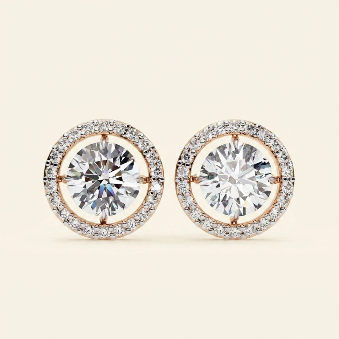 Halo Set Stud Earrings In With Gold Option