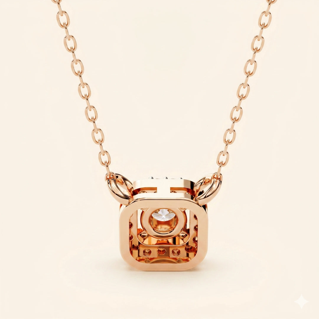 Back Side View Of Round Halo Necklace