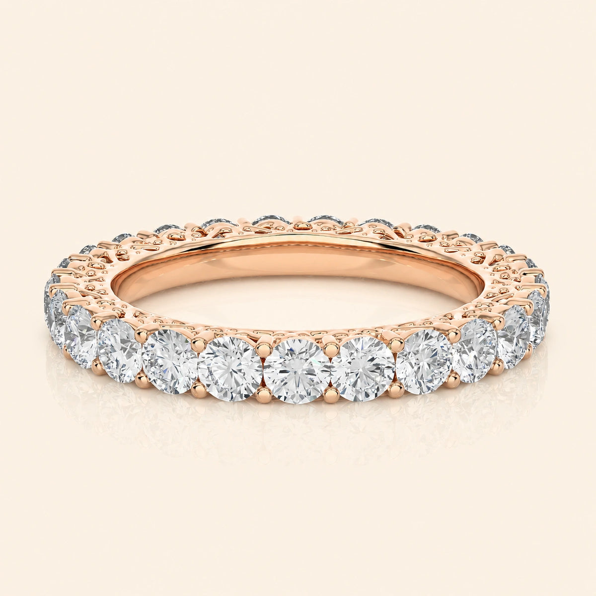Front view of filigree eternity band