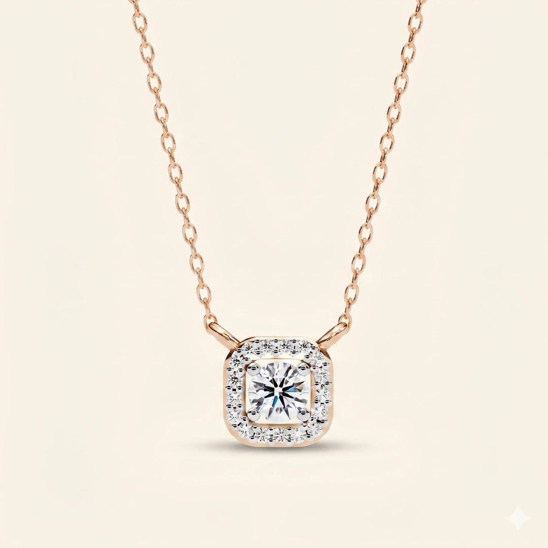 Front View Of Round Halo Necklace
