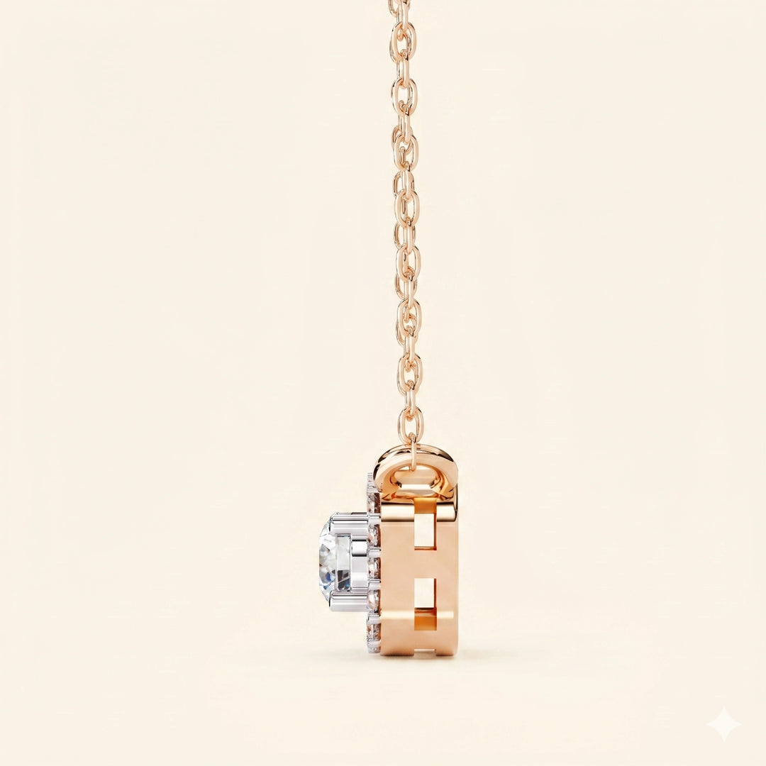 Side View Of Round Halo Necklace