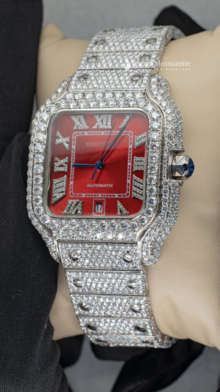 Close View Of Red Dial Moissanite Watch 41 MM